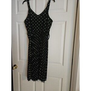 Lark Grey Dress Sleeveless Size Large Polka Dots Print Black And White Midi